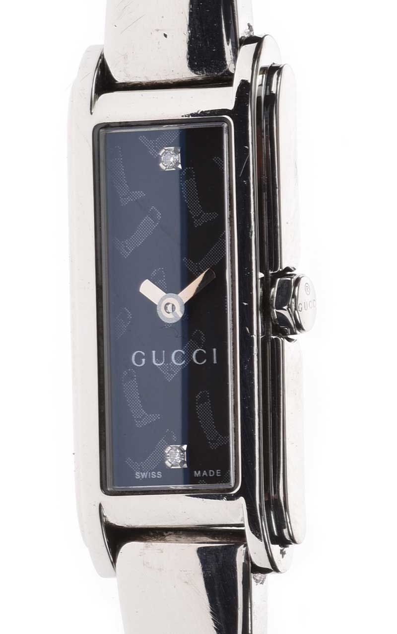 GUCCI STAINLESS STEEL DIAMOND-SET LADY'S WRIST WATCH at Ross's Online Art Auctions