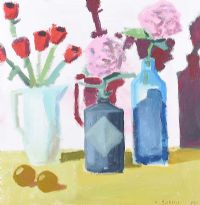 STILL LIFE, BOTTLES & FLOWERS by Ailish Sweeney at Ross's Online Art Auctions