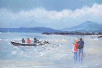 VIEWING THE CURRACH AT DOWNINGS BEACH by Sean Lorinyenko at Ross's Online Art Auctions