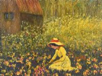 GIRL PICKING FLOWERS by B. Whitty at Ross's Online Art Auctions