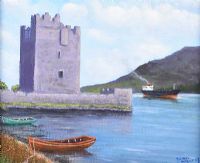BOATS AT NARROW WATER CASTLE by Sean Loughrey at Ross's Online Art Auctions