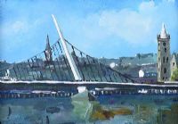 PEACE BRIDGE, GUILD HALL & CATHEDRAL, DERRY by Sean Lorinyenko at Ross's Online Art Auctions