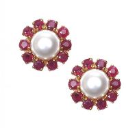 9CT GOLD PEARL AND RUBY EARRINGS at Ross's Online Art Auctions