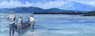 LAUNCHING THE CURRACH AT DOWNINGS by Sean Lorinyenko at Ross's Online Art Auctions