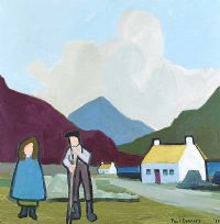 COTTAGES BY A BOG LAKE, CONNEMARA by Paul Connors at Ross's Online Art Auctions