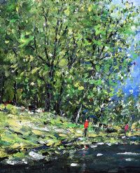 TREES ON THE EDGE OF A RIVER by Sean Lorinyenko at Ross's Online Art Auctions