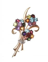 9CT GOLD DIAMOND AND COLOURED STONE BOUQUET BROOCH at Ross's Online Art Auctions
