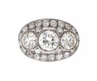 ART DECO PLATINUM THREE STONE CLUSTER RING at Ross's Online Art Auctions
