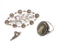 TWO STERLING SILVER RINGS AND A SILVER BROOCH at Ross's Online Art Auctions
