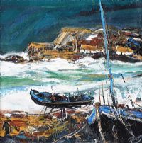 BREAKING WATERS IN AN IRISH COVE by J.P. Rooney at Ross's Online Art Auctions