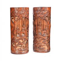 PAIR OF CARVED CHINESE BRUSH POTS at Ross's Online Art Auctions
