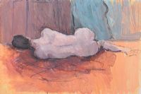 FEMALE NUDE TURQUOISE CURTAIN by Hilary Bryson at Ross's Online Art Auctions