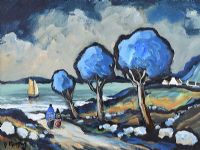 FIGURES BY THE BLUE TREES by Patrick Murphy at Ross's Online Art Auctions