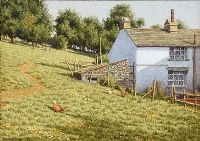 CHICKENS FEEDING by P. Hobbs at Ross's Online Art Auctions