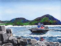 CURRACH MEN EXPLORE THE GIANT'S CAUSEWAY by Sean Lorinyenko at Ross's Online Art Auctions