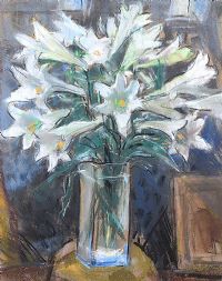 STILL LIFE, WHITE LILLIES IN A GLASS VASE by Hilary Bryson at Ross's Online Art Auctions