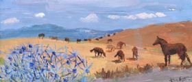 HORSES IN A NEW ZEALAND LANDSCAPE by Hilary Bryson at Ross's Online Art Auctions