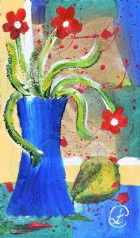 PEAR & RED FLOWERS by Lynda Cookson at Ross's Online Art Auctions