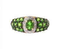9CT GOLD GREEN STONE AND DIAMOND RING at Ross's Online Art Auctions