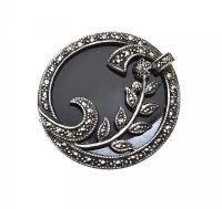 STERLING SILVER ONYX AND MARCASITE BROOCH at Ross's Online Art Auctions