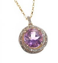 9CT GOLD AMETHYST AND DIAMOND NECKLACE at Ross's Online Art Auctions