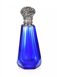 STERLING SILVER BANDED BRISTOL BLUE GLASS BOTTLE at Ross's Online Art Auctions