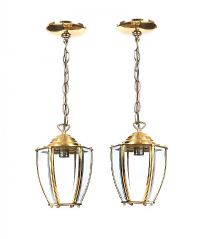 PAIR OF BRASS & GLASS HALL LANTERNS at Ross's Online Art Auctions