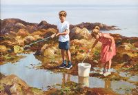 FISHING THE ROCK POOLS by Donal McNaughton at Ross's Online Art Auctions