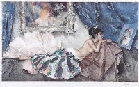 GIRL LOOKING AT A PAINTING by Sir William Russell Flint RA at Ross's Online Art Auctions