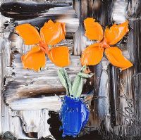 YELLOW FLOWERS IN A BLUE VASE by Colin Flack at Ross's Online Art Auctions