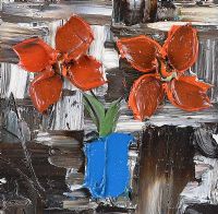 RED FLOWERS IN A BLUE VASE by Colin Flack at Ross's Online Art Auctions