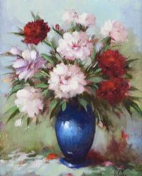 STILL LIFE, BLUE VASE WITH FLOWERS by Harrie Koolen at Ross's Online Art Auctions