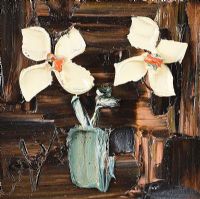 CREAM FLOWERS IN A GREEN VASE by Colin Flack at Ross's Online Art Auctions