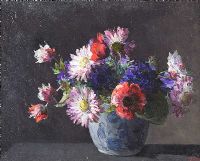 STILL LIFE, CHINESE VASE WITH FLOWERS by Hans Iten RUA at Ross's Online Art Auctions