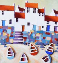 BOATS BY THE SEA WALL by Derek Melville at Ross's Online Art Auctions