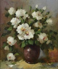 STILL LIFE, BROWN VASE WITH FLOWERS by Harrie Koolen at Ross's Online Art Auctions