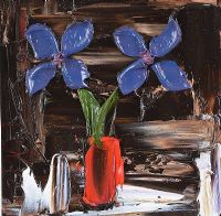 BLUE FLOWERS IN A RED VASE by Colin Flack at Ross's Online Art Auctions
