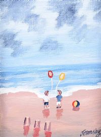 TWO BALLOONS AT THE BEACH by John Ormsby at Ross's Online Art Auctions