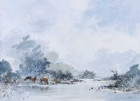 HORSES GRAZING by Tom Kerr at Ross's Online Art Auctions