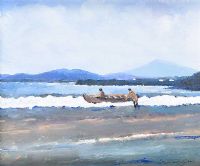 THE DOWNINGS CURRAGH MEN FACING THE ATLANTIC by Sean Lorinyenko at Ross's Online Art Auctions