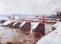 THE RED FOOTBRIDGE, NEWFORGE by Tom Carr HRHA HRUA at Ross's Online Art Auctions