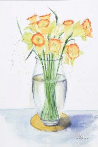 DAFFODILS IN A GLASS VASE by Lawrence Chambers at Ross's Online Art Auctions