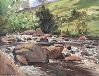 SUNLIT RIVER, GLENDUN, COUNTY ANTRIM by Maurice Canning Wilks ARHA RUA at Ross's Online Art Auctions