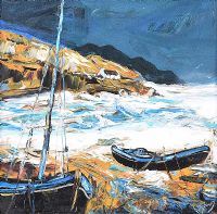 CURRAGHS IN THE COVE, ANTRIM COAST by J.P. Rooney at Ross's Online Art Auctions