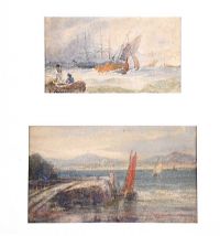STORMY WEATHER & QUIET MOORINGS by Edwin Hayes RHA RI ROI at Ross's Online Art Auctions