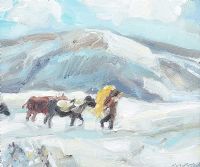 FEEDING TIME IN THE WINTER by David Johnston at Ross's Online Art Auctions