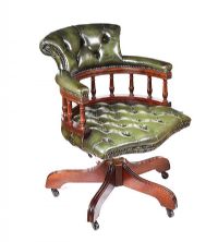DEEP BUTTONED LEATHER CAPTAIN'S CHAIR at Ross's Online Art Auctions