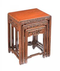 CHINESE CARVED NEST OF THREE TABLES at Ross's Online Art Auctions