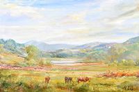 CATTLE GRAZING WITH THE MOURNES IN THE DISTANCE by Vittorio Cirefice at Ross's Online Art Auctions