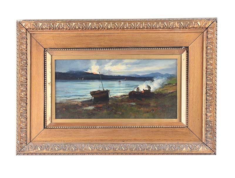 EVENING CAMP BY THE LOUGH by Colin Hunter ARA at Ross's Online Art Auctions
